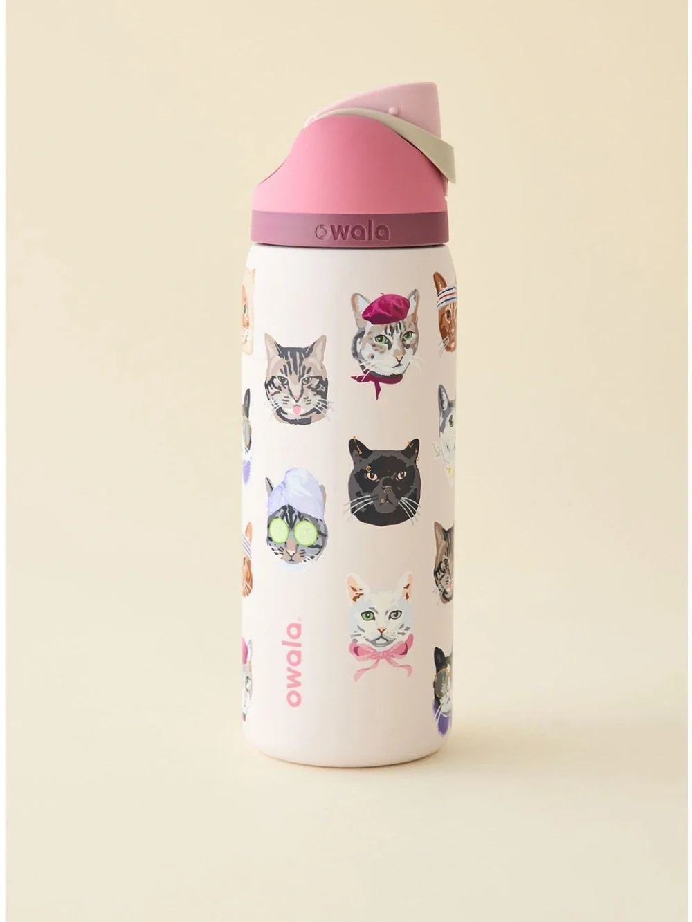Owala Pink Cat-Pattern Insulated Bottle